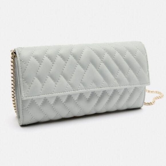 Zara Quilted Gray Gold Crossbody Mini Wallet Bag - Picture 1 of 7